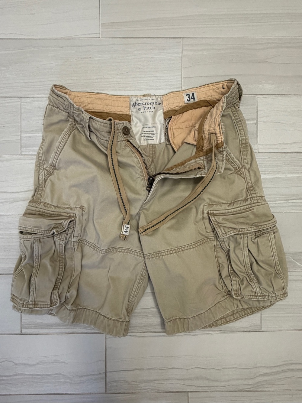 Vtg Abercrombie & Fitch Heavyweight Cargo Shorts Men 34 Tan Gorpcore Y2K Thick - Picture 3 of 12